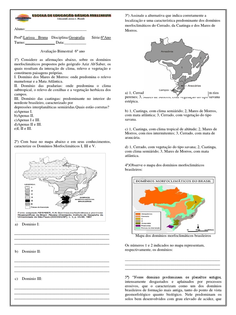 Domínios morfoclimáticos brasileiro worksheet