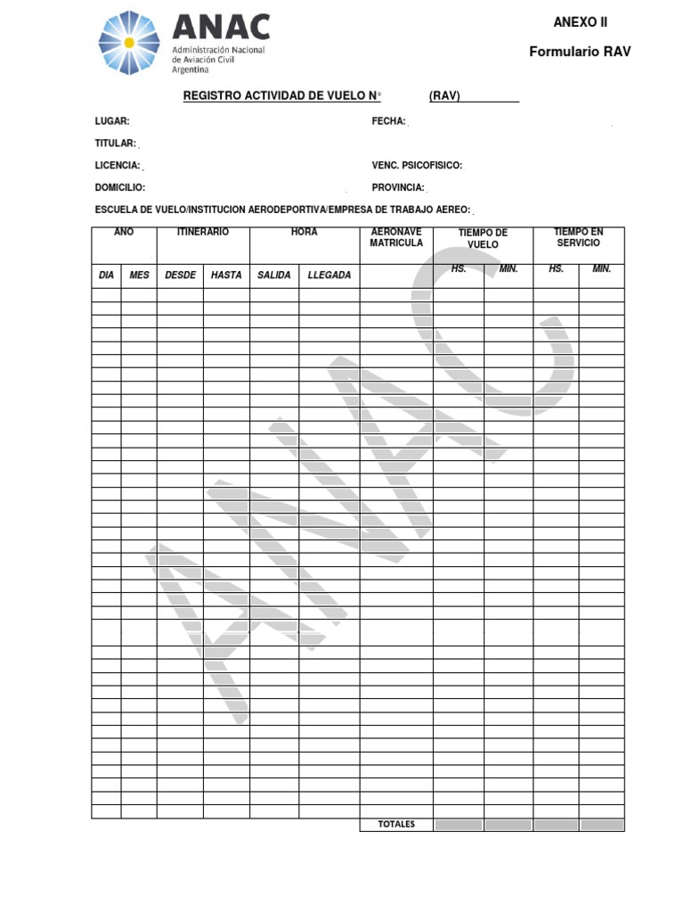 Formulario RAV de Actividad de Vuelo | PDF