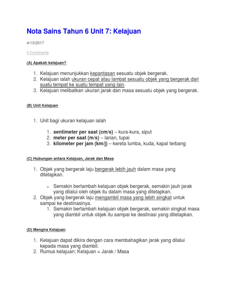 Nota Sains Tahun 6 Unit 7 Pdf