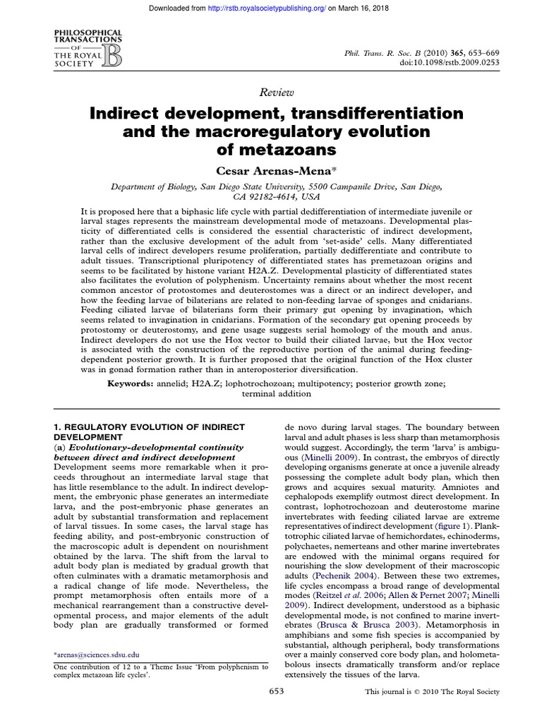 Evolution of Indirect Development in Metazoans | PDF | Developmental ...