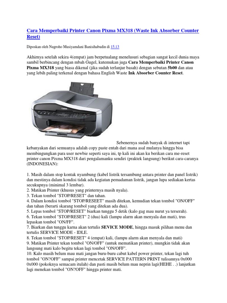 Cara Memperbaiki Printer Canon Pixma Mx318 Pdf
