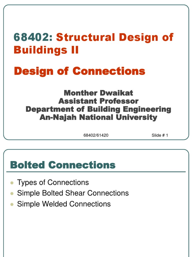 Structural Design of Buildings II Design of Connections | PDF | Screw |  Welding