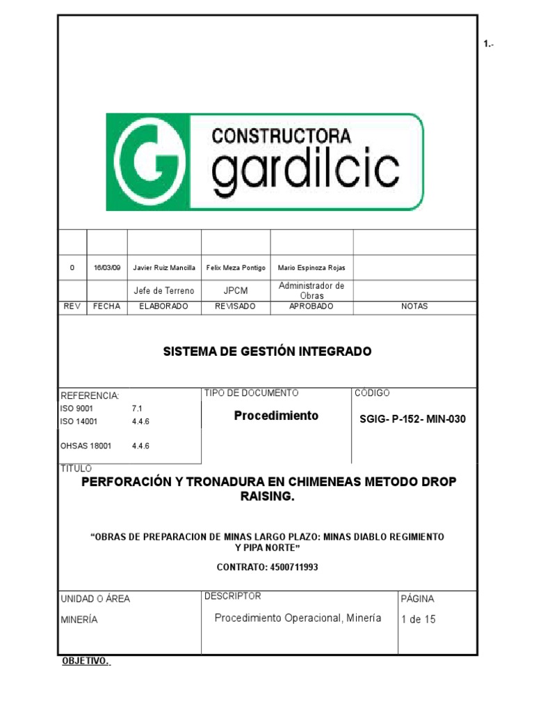 Perforación y Tronadura en Chimenea Método Drop Raising | PDF | Minería ...