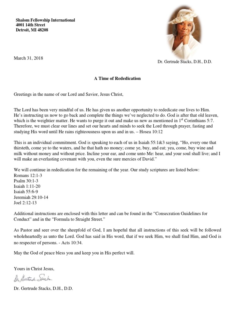 Rededication Letter DR Stacks April 2018 | PDF | Devil | God