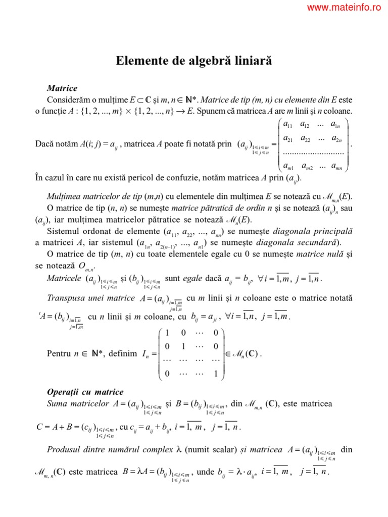 11 Elemente de Algebra Liniara | PDF