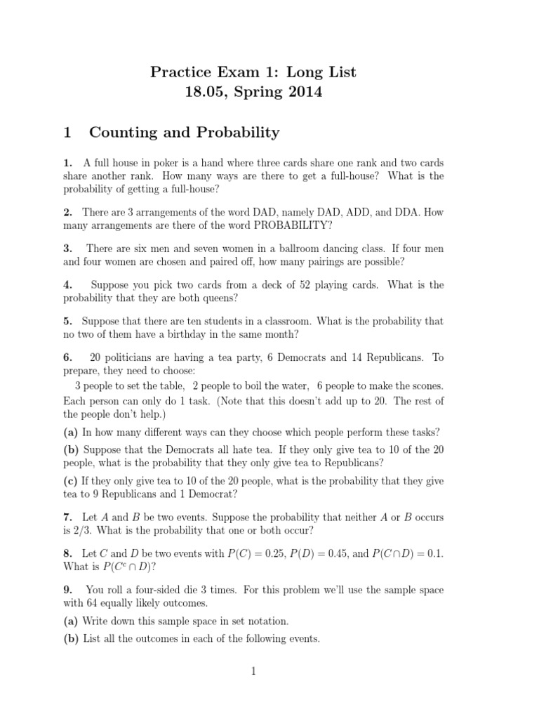 Practice Exam 1: Probability Concepts | PDF | Probability Density ...