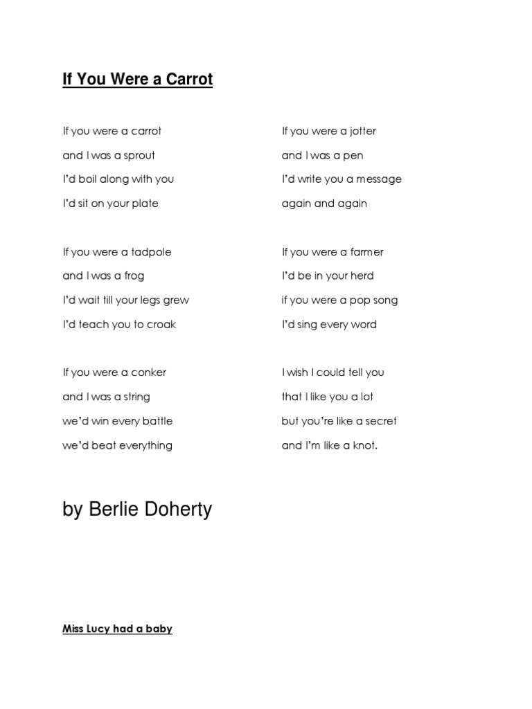 Poem If You Were A Carrot Pdf