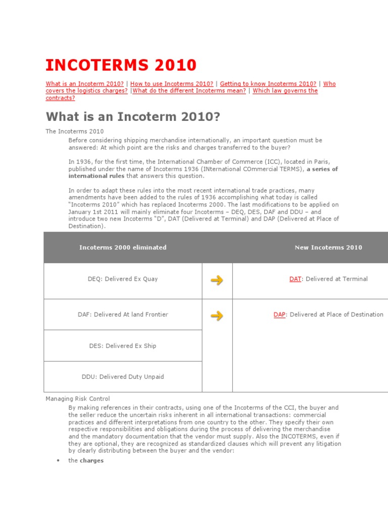 Incoterms 10 Shipping Industries