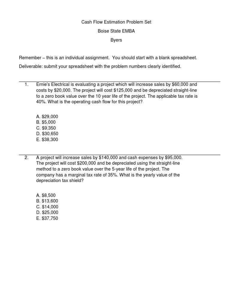 Cash Flow Estimation Problem Set Guide | PDF | Depreciation | Taxes