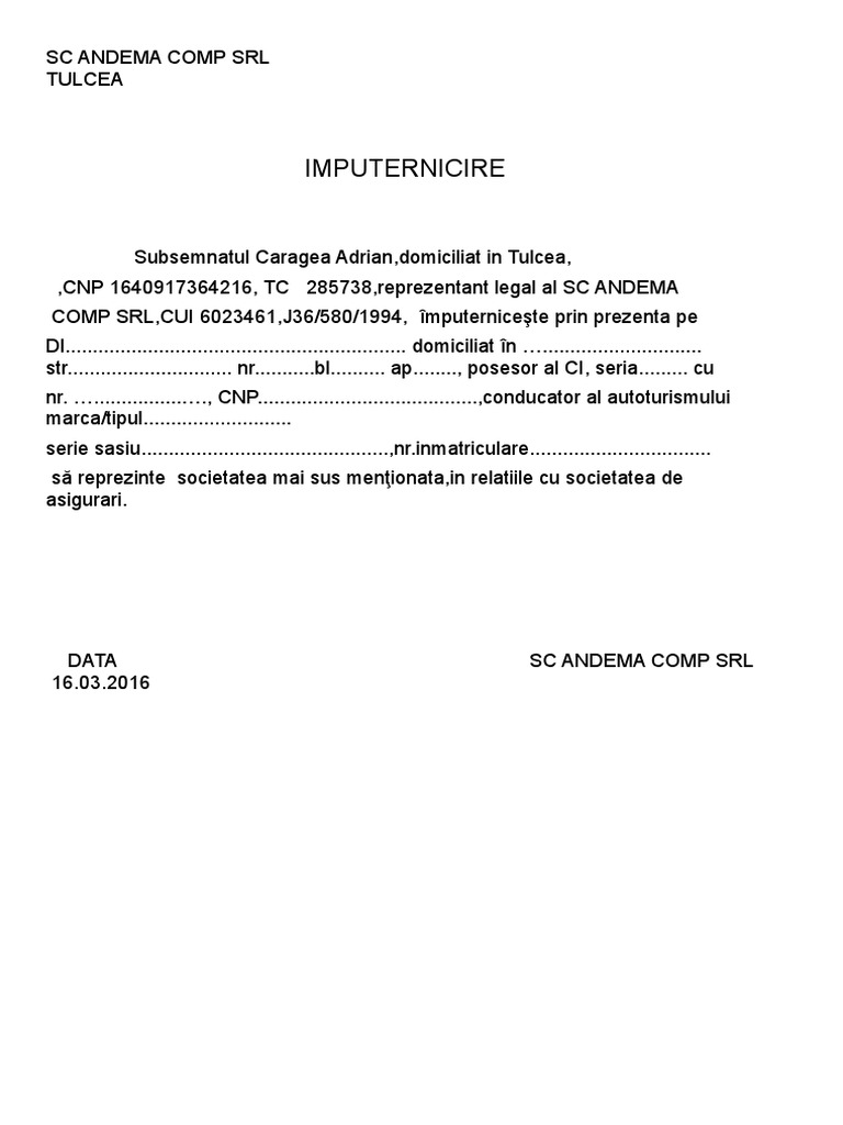 Imputernicire Auto PDF