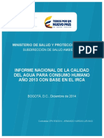 Informe Nacional de La Calidad Del Agua Para Consumo Humano Ano 2013 Con Base en El Irca