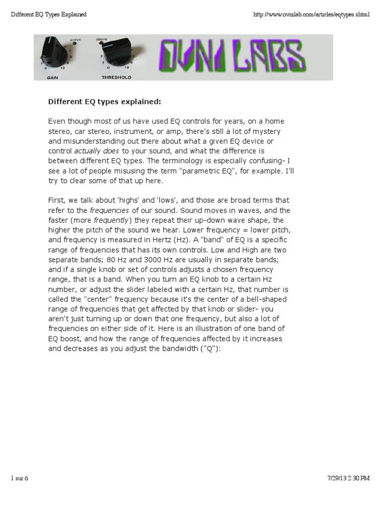 Different EQ Types Explained | PDF | Equalization (Audio) | Hertz
