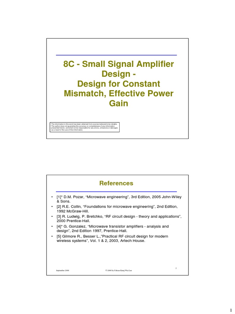 8C Small Signal Amplifier Design Design For Constant Mismatch