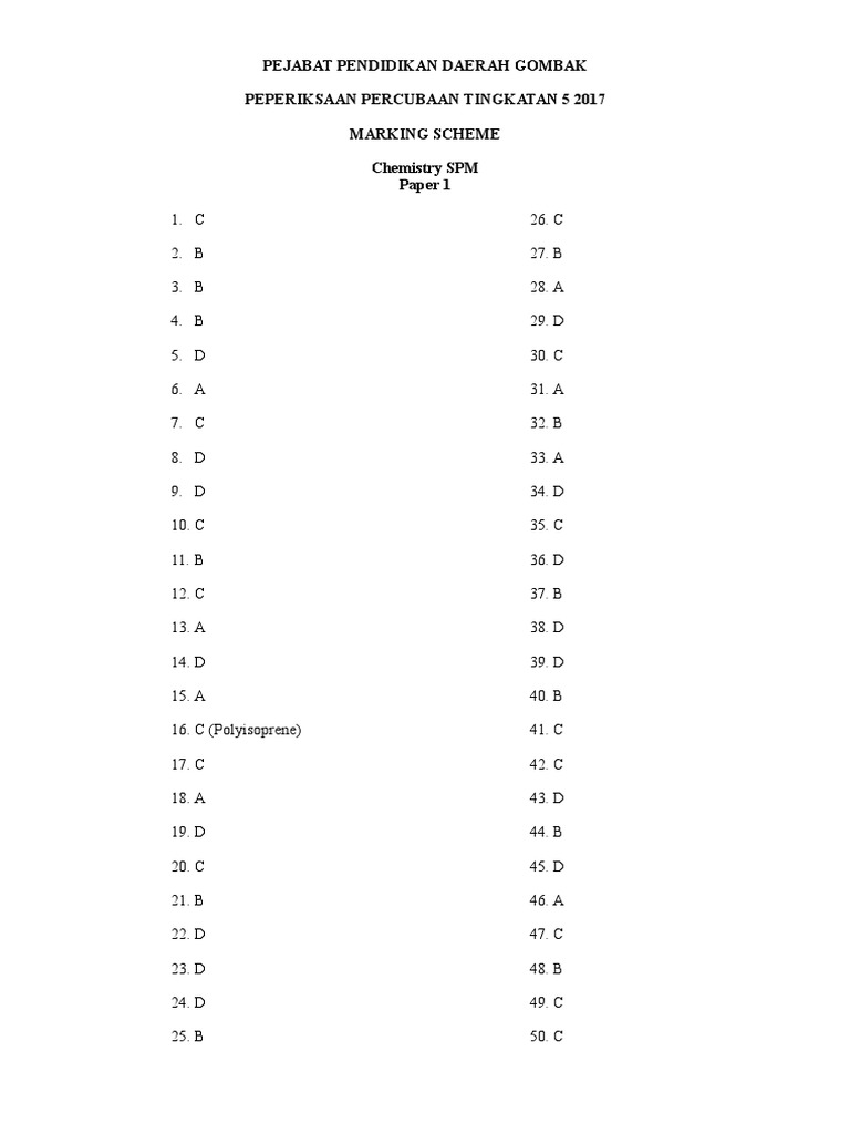 Skema Jawapan Kertas 1 Trial Gombak Spm 2017 Pdf