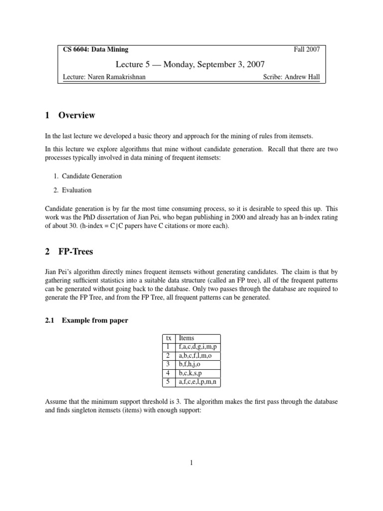 FP-Tree Algorithm for Data Mining | PDF | Teaching Methods & Materials