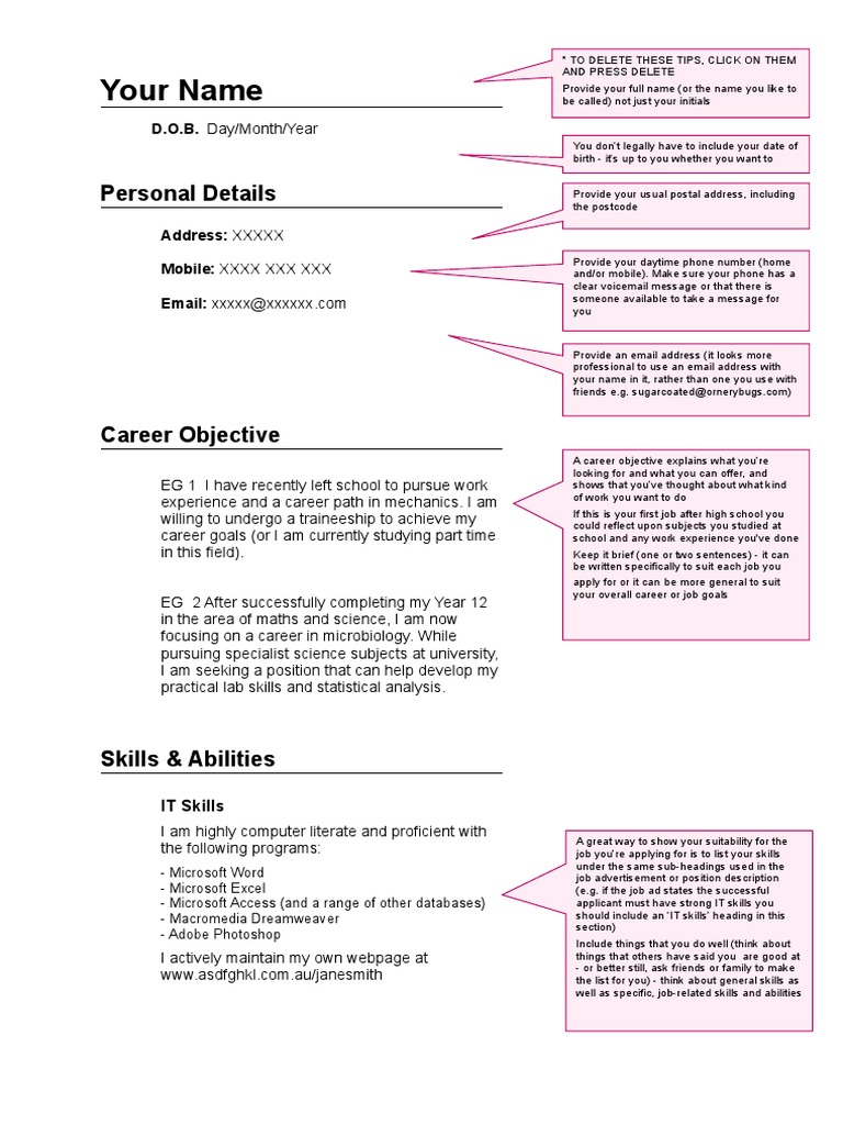 School Leaver Resume Template | PDF | Science | College