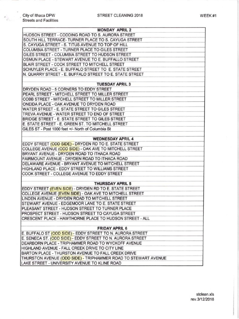 City of ithaca 2018 street cleaning schedule pdf states of the east