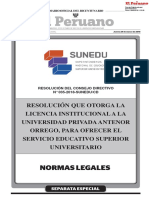 Resolución Que Otorga La Licencia Institucional A La Universidad Privada Antenor Orrego para Ofrercer El Servicio Educativo Superior Universitario