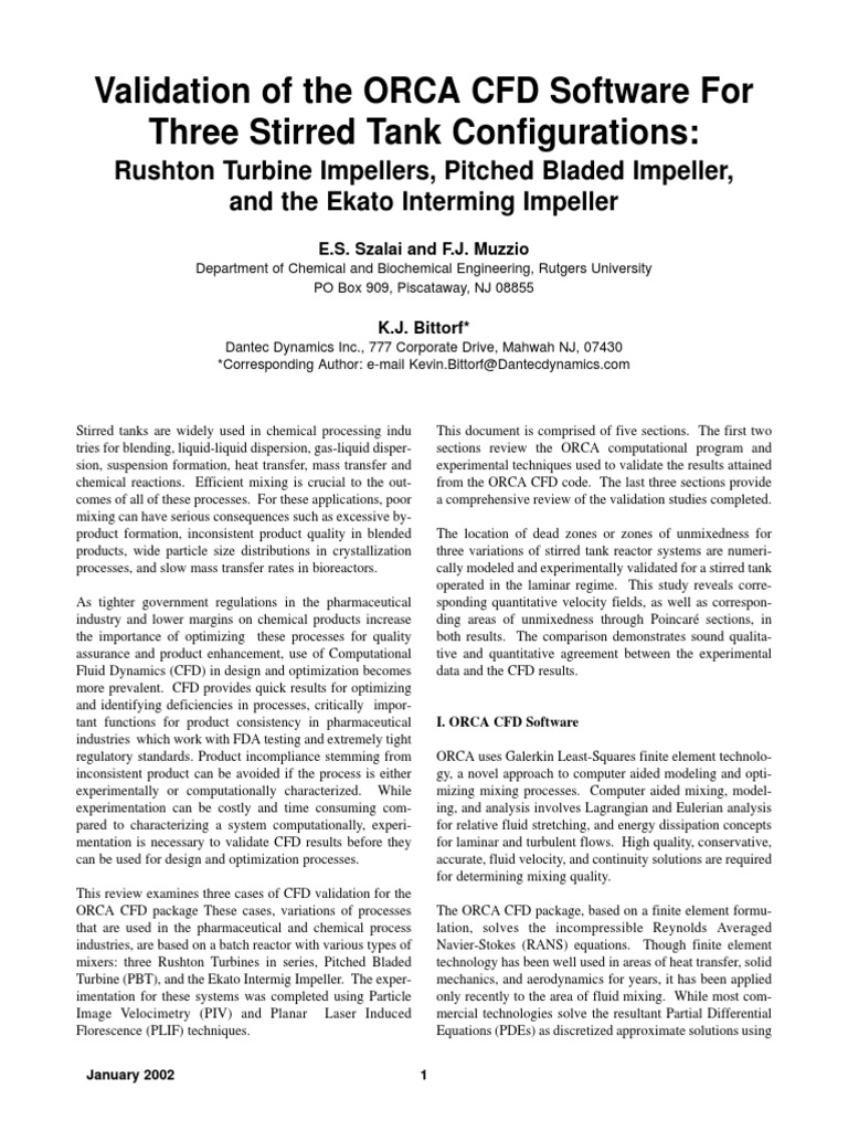 Validation of The ORCA CFD Software For Three Stirred Tank ...