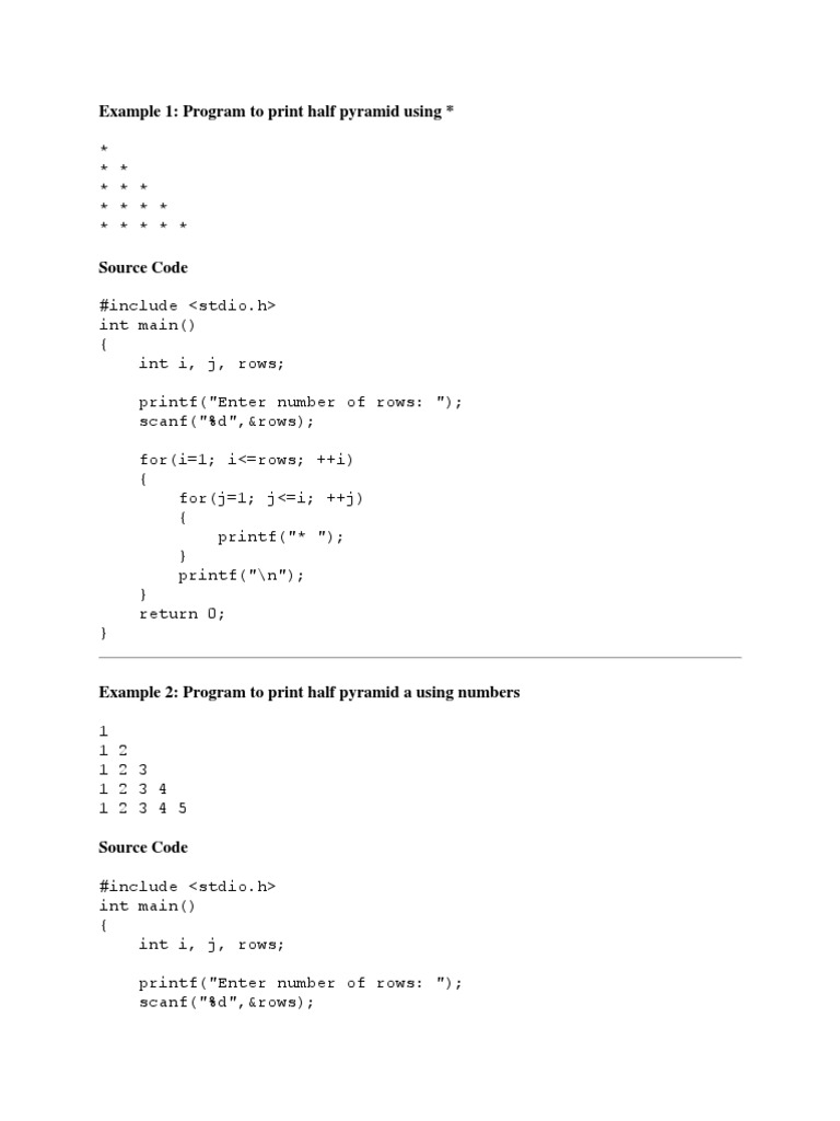 Example 1: Program To Print Half Pyramid Using | PDF | Integer ...