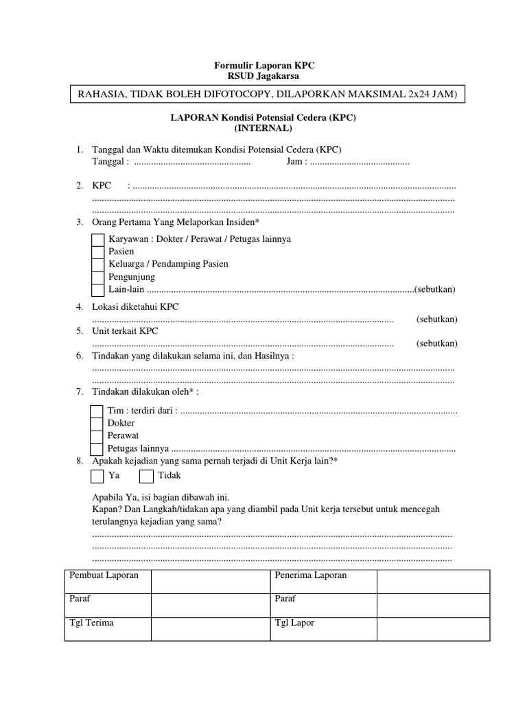 Laporan KPC RSUD Jagakarsa | PDF