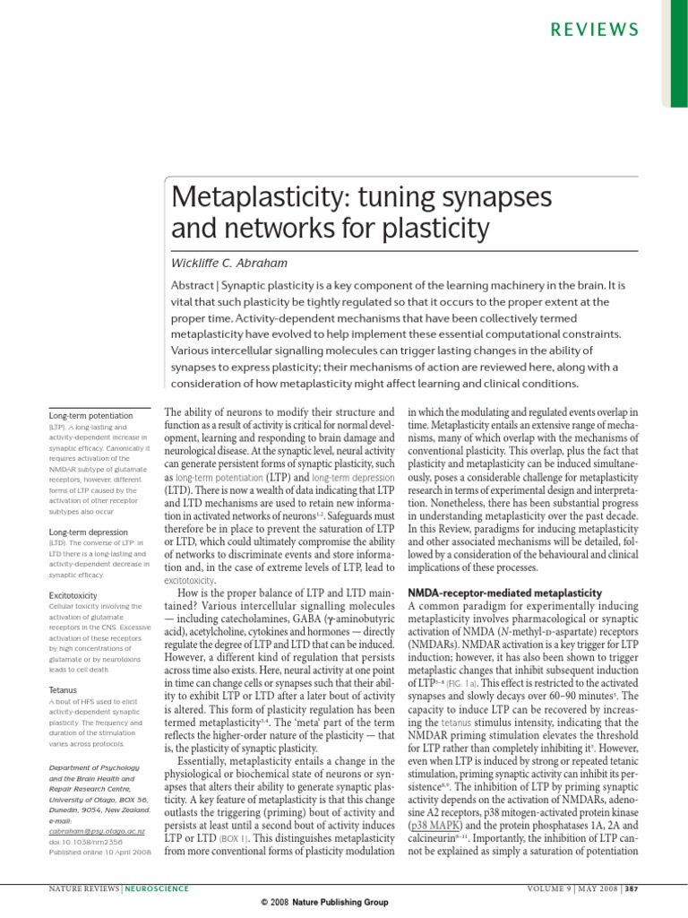 Abraham 2008 | PDF | Synaptic Plasticity | Long Term Potentiation