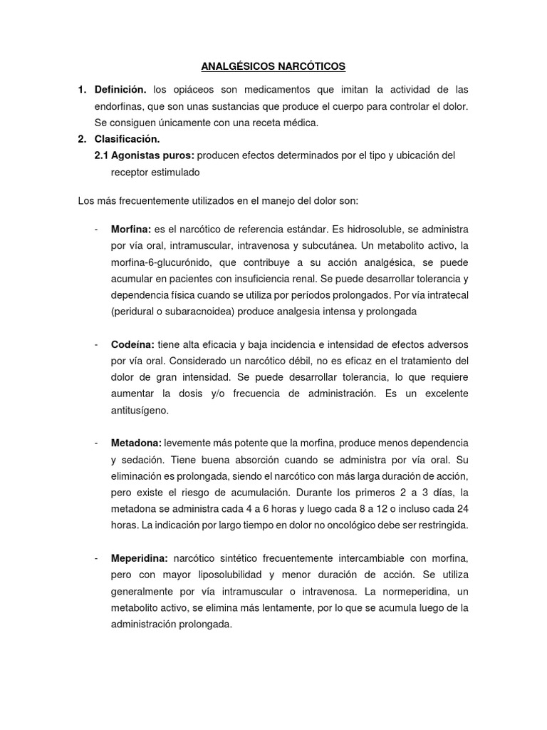 Clasificación y Uso de Narcóticos Analgésicos | PDF | Tratamientos ...