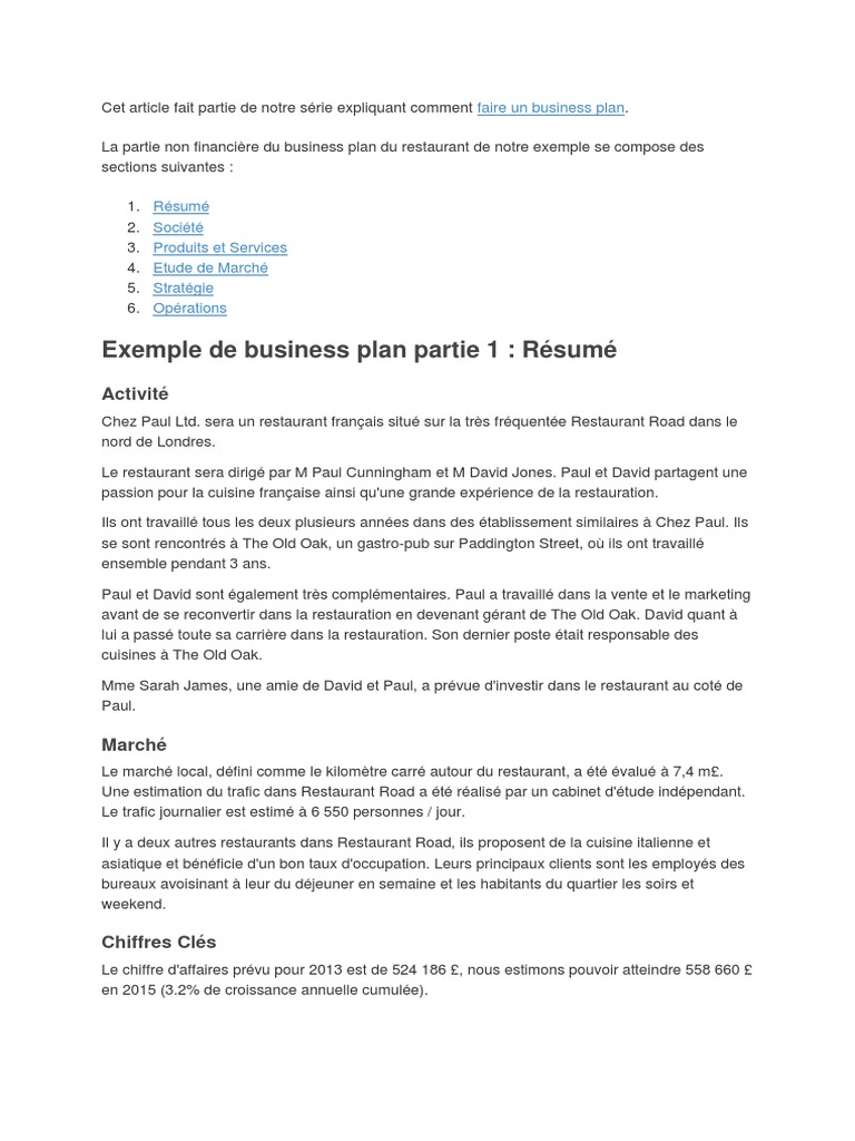 Business Plan Pdf Restaurants Cuisine