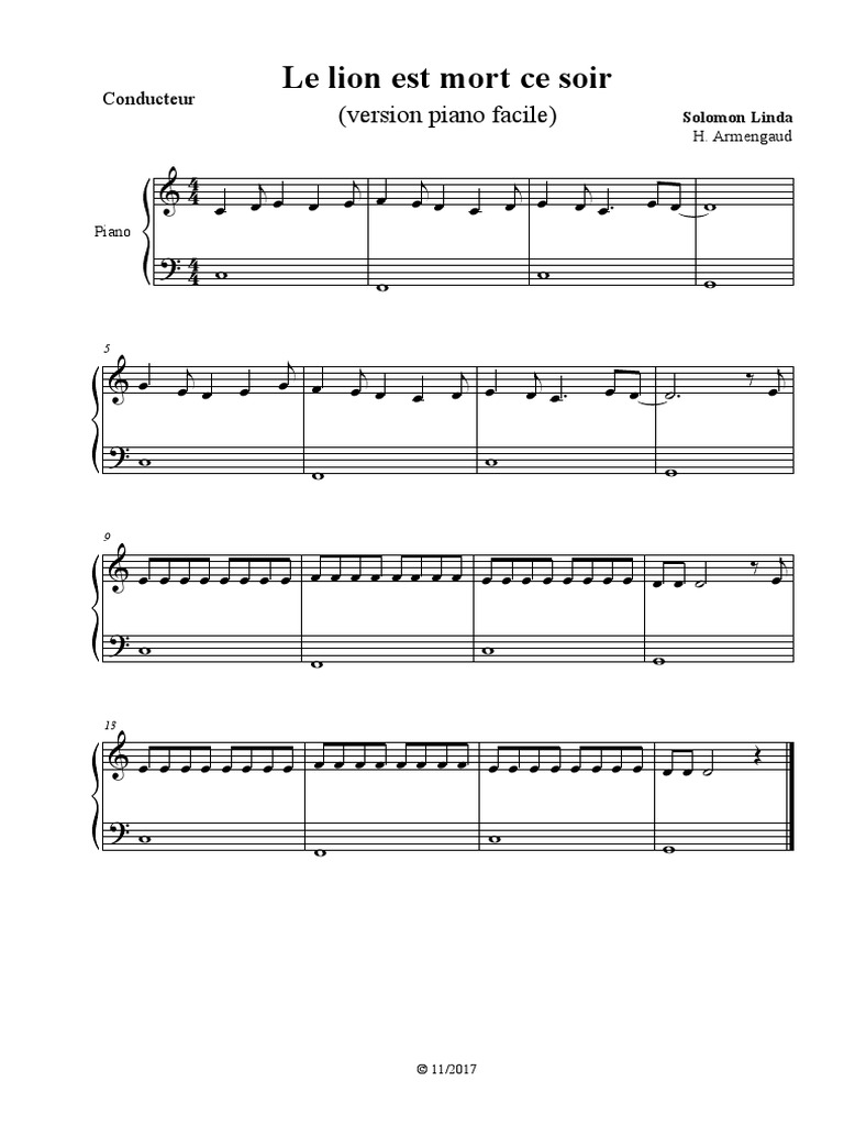 Le Lion Est Mort Ce Soir Partition Pdf Le Lion Est Mort Ce Soir (Easy Piano) | PDF