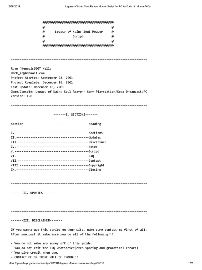 Legacy of Kain - Soul Reaver Game Script PDF | PDF