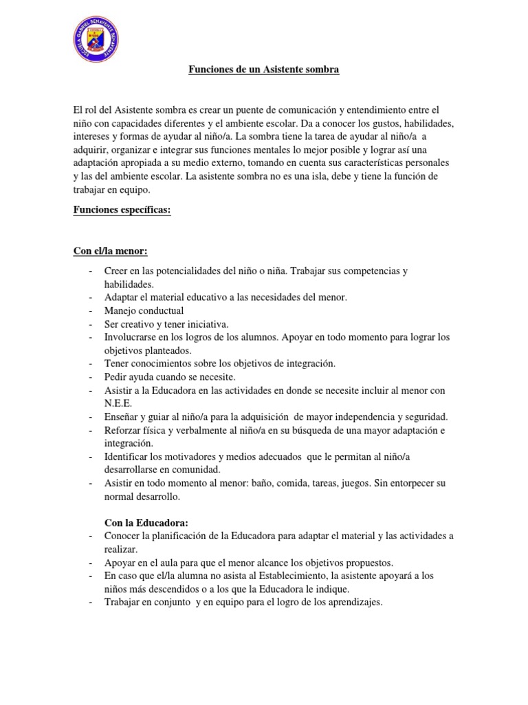 Funciones del Asistente Sombra en Aula | PDF