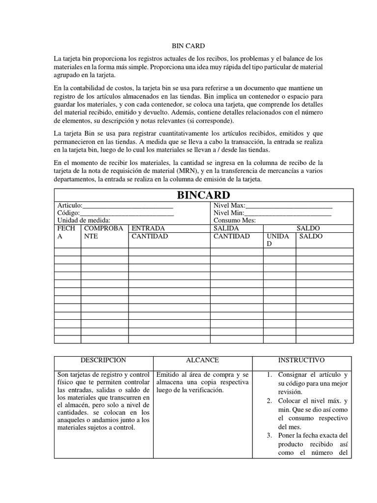 Tarjeta Bin: Control de Inventario Eficaz | PDF | Inventario | Negocios ...