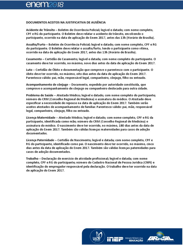 Justificativas de Ausência no Enem 2017 | PDF | Adoção | Remédio