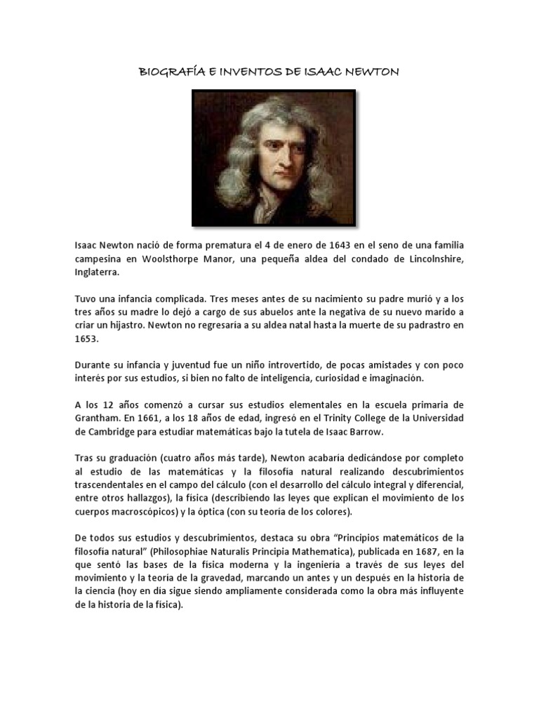 Biografía e Inventos de Isaac Newton | PDF | Isaac Newton | Albert Einstein