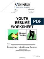 Youth Resume Worksheet
