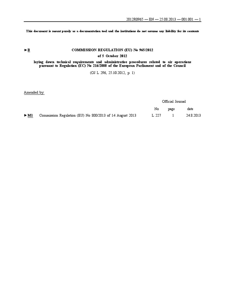 EU Air Operations Regulation 965/2012 | PDF | European Commission ...