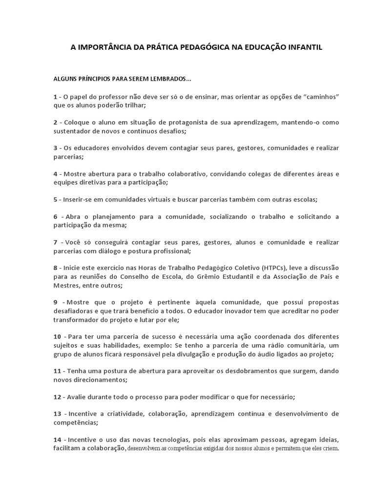 A Importância Da Prática Pedagógica Na Educação Infantil | PDF ...