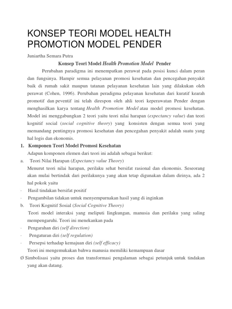 Teori Health Promotion Model Pender | PDF