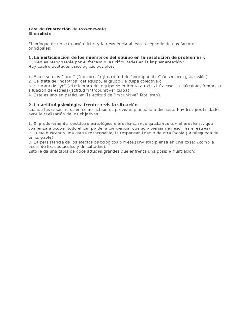 Test de Frustración de Rosenzweig | PDF | Estrés (biología) | Sicología