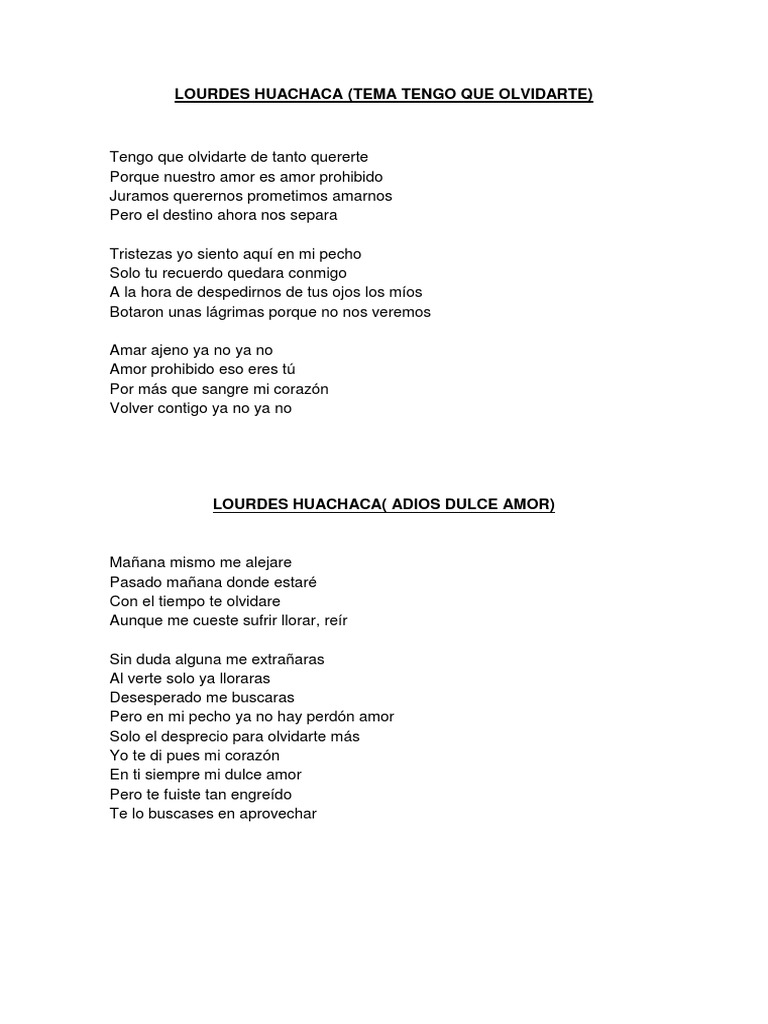 Letras de Lourdes Huachaca y Alicia Delgado | PDF | Amor | Teología