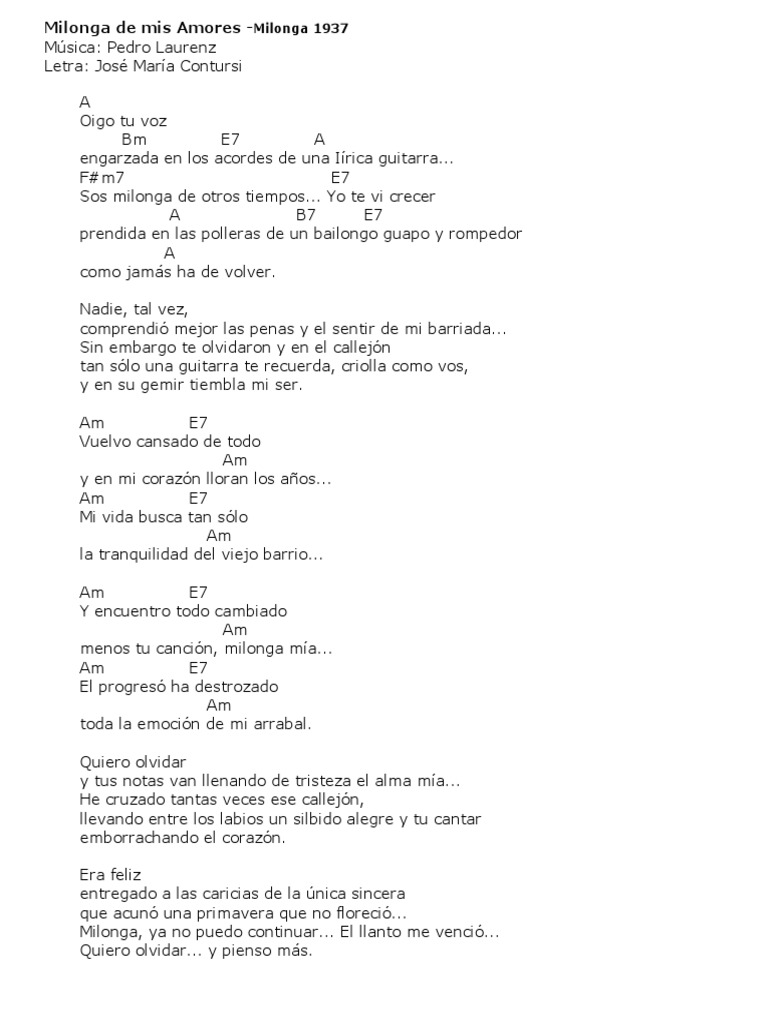Milonga De Mis Amores Letra Acordes