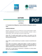 Lectura 20 4.1. Transmisión de Las Obligaciones: Cesión de Derechos, Subrogación y Cesión de Deuda. Cesión de Derechos