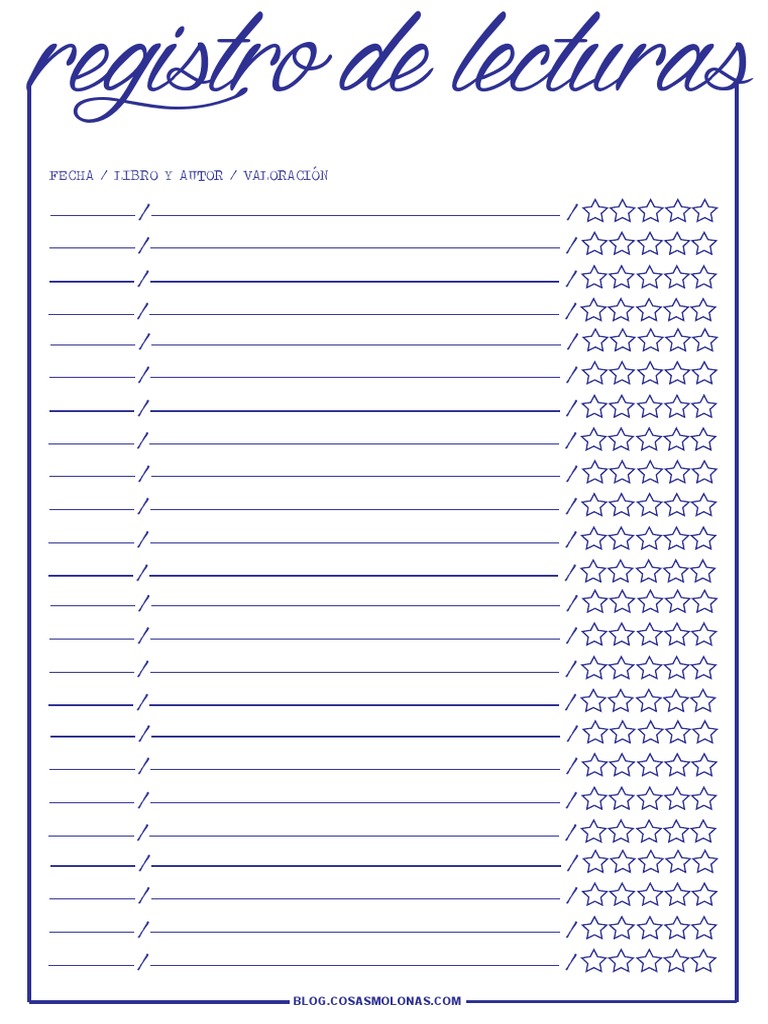 ▷ Registro de lecturas para imprimir - Cosas Molonas