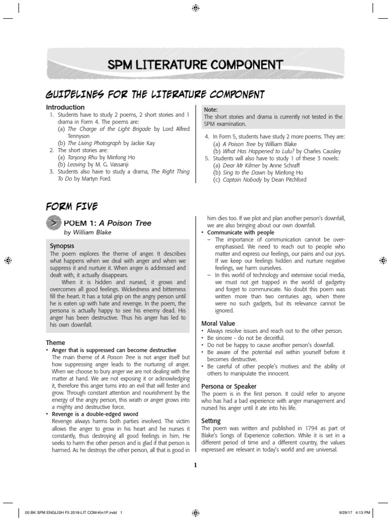 Literature Component Notes Form 5 PDF Anger Grief