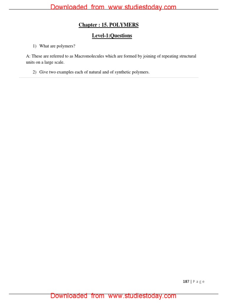 Class 12 Polymer Chemistry Guide | PDF | Copolymer | Polymers