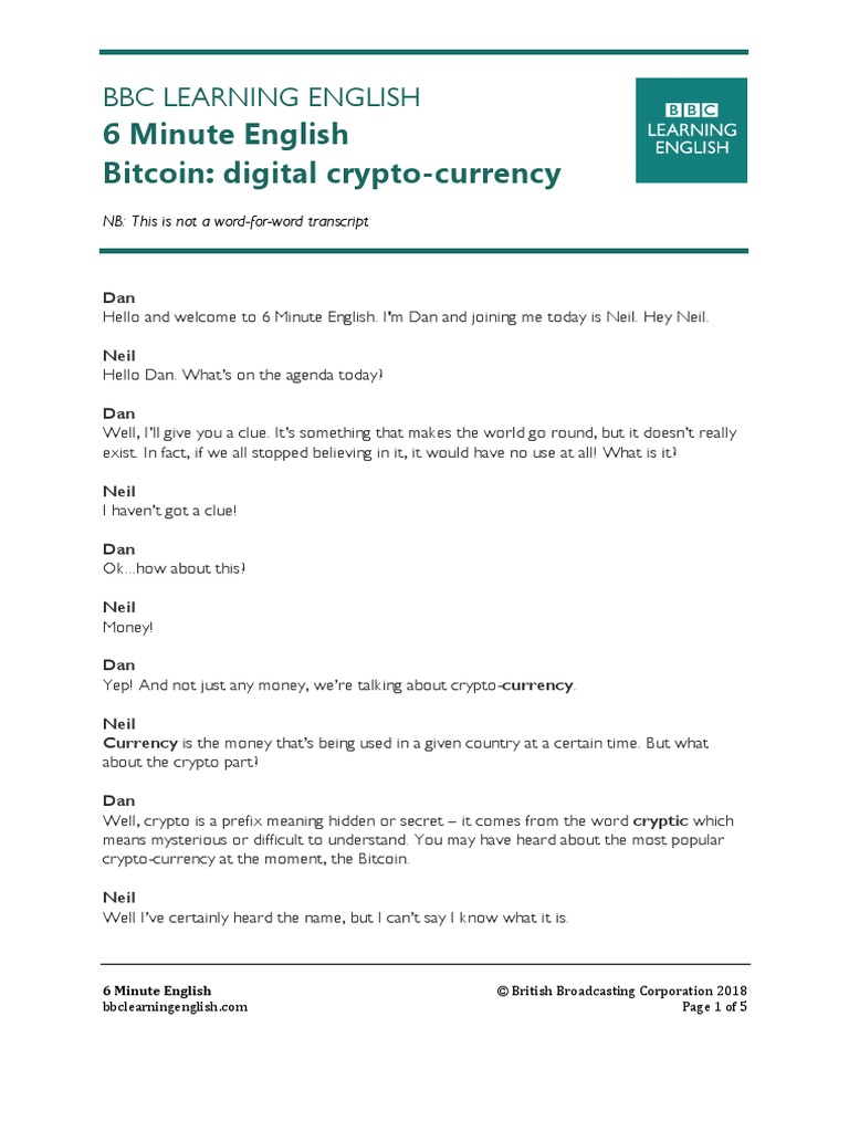 6 Minute English Bitcoin: Digital Crypto-Currency | PDF | Bitcoin |  Cryptocurrency