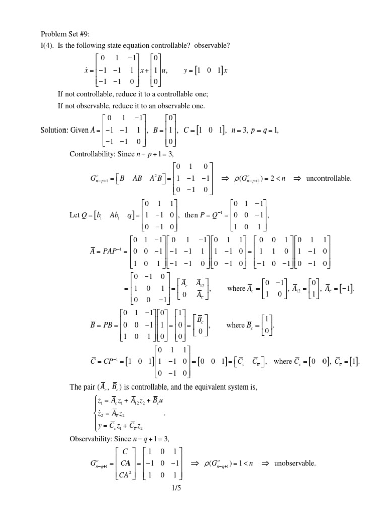 Controllability and Observability Analysis | PDF | Functional Analysis ...