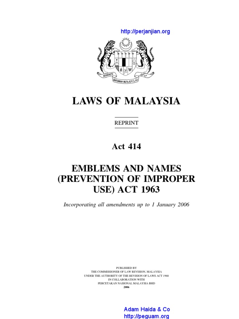 Act 414 Emblems and Names Prevention of Improper Use Act 1963 PDF Virtue Public Law