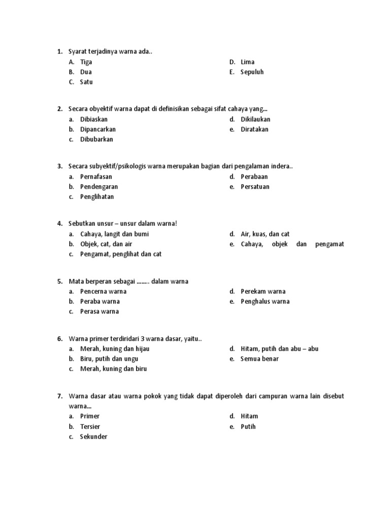 Soal Dan Jawaban Warna