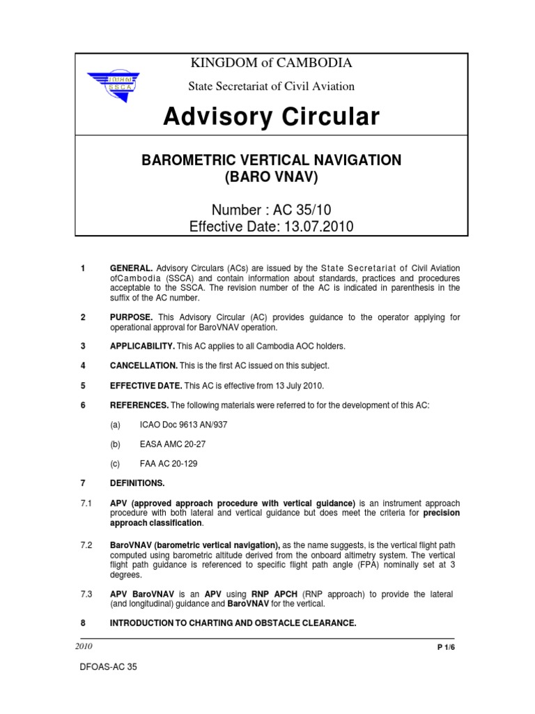 Ac 35-Barometric Vertical Navigation (Baro Vnav) | PDF | Altimeter ...